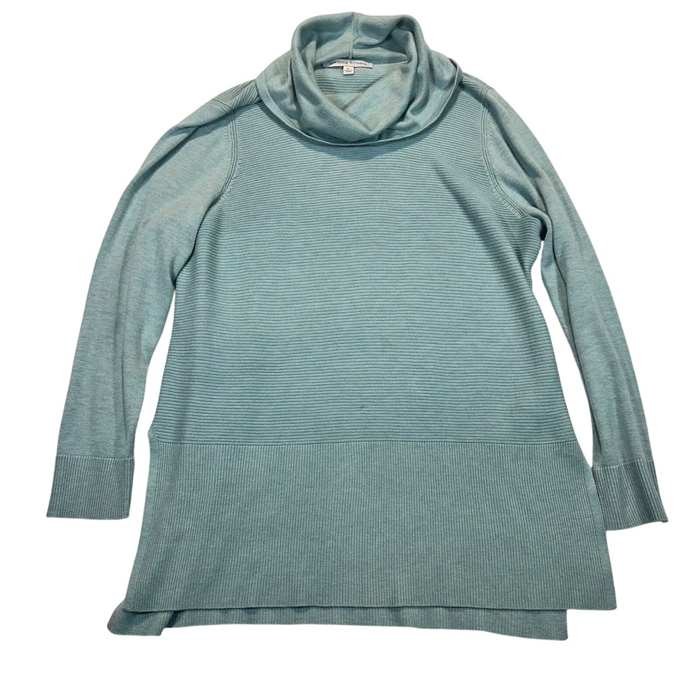 Adrienne Vittadini Reef Heather Cowl Neck Ribbed Tunic Sweater Blue XL